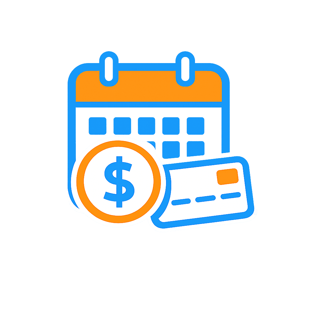 Illustration of a calendar and payment card for scheduling and paying